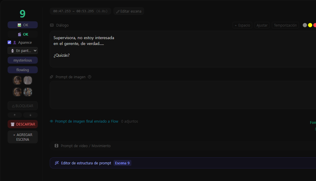 Scene editor in Spanish