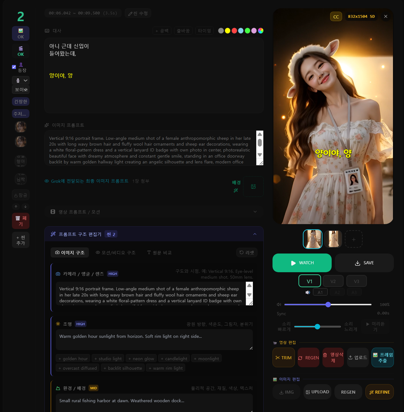 ICT 실제 씬 편집기 화면